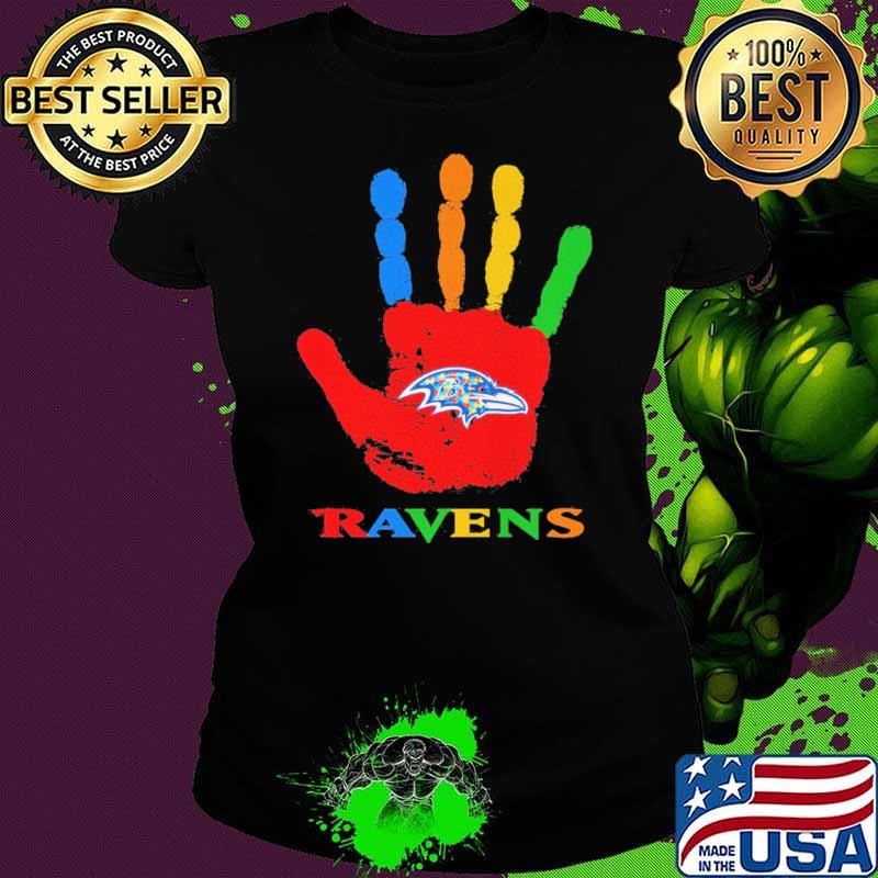 Baltimore Ravens Hand color autism s Ladies tee Baltimore Ravens Hand color autism s Ladies tee