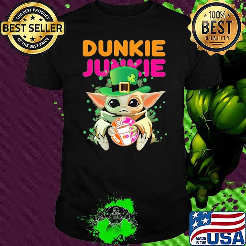 Dunkin' Donuts Dunkie Junkie Baby yoda St.Patrick's day shirt