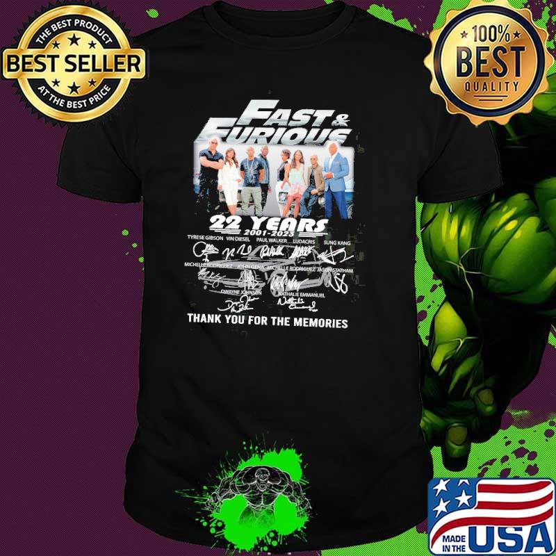 Fast and furious 22 years 2001-2023 thank you for the memories signatures shirt