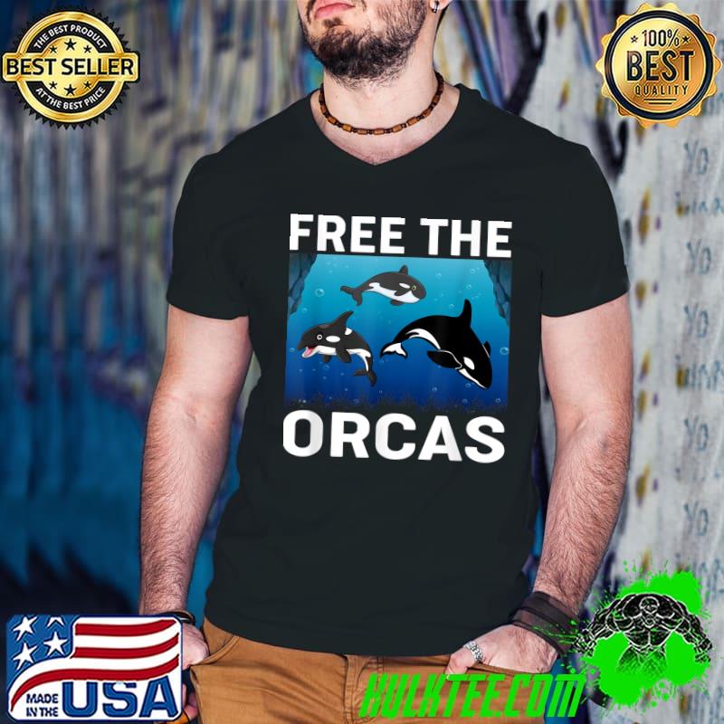 Free The Orcas Three Whale T-Shirt Guys V Neck Free The Orcas Three Whale T-Shirt Guys V Neck