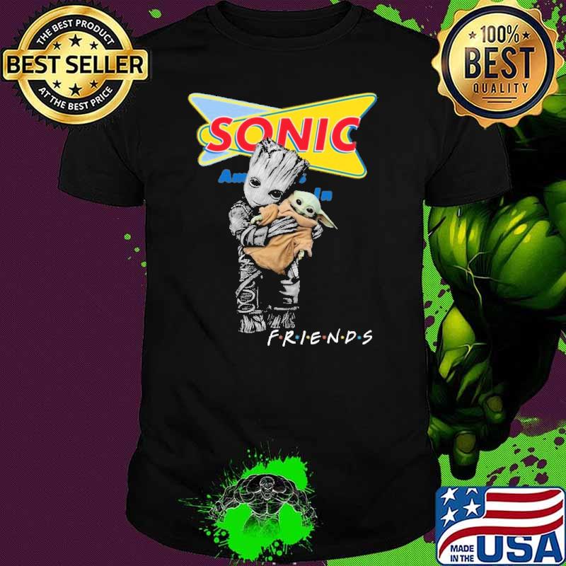 Groot hug baby yoda friends Sonic drive in shirt