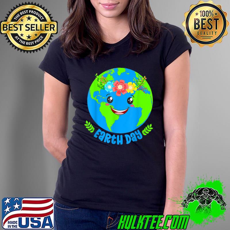 Happy Earth Day Cute Earth With Floral Earth Day 2023 T-Shirt