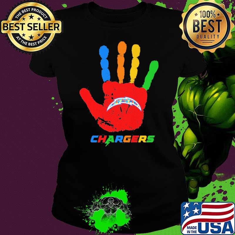 Los Angeles Chargers Hand color autism s Ladies tee Los Angeles Chargers Hand color autism s Ladies tee