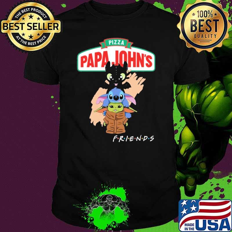 Pizza papa john's friends toothless stitch baby yoda shirt