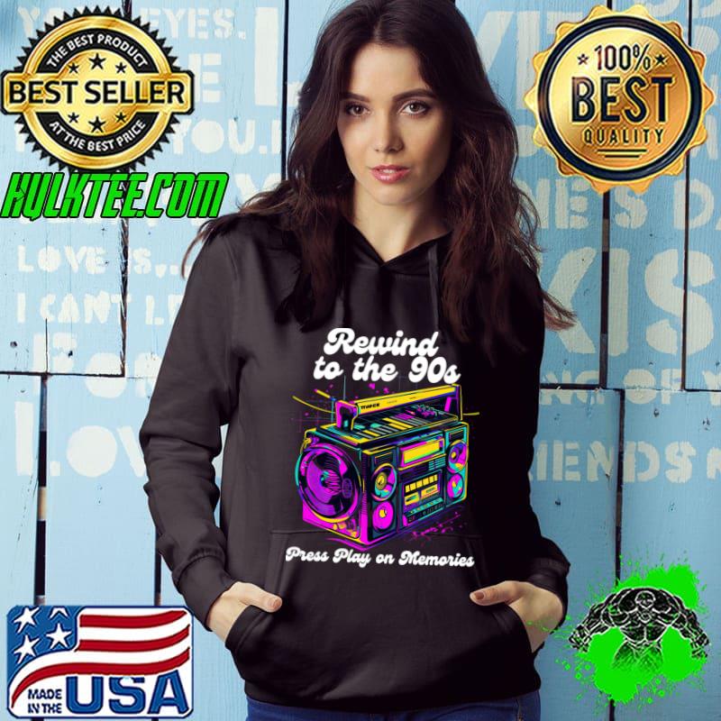 Rewind To The 90s Press Play On Memories Watercolor Music T-Shirt Hoodie Rewind To The 90s Press Play On Memories Watercolor Music T-Shirt Hoodie