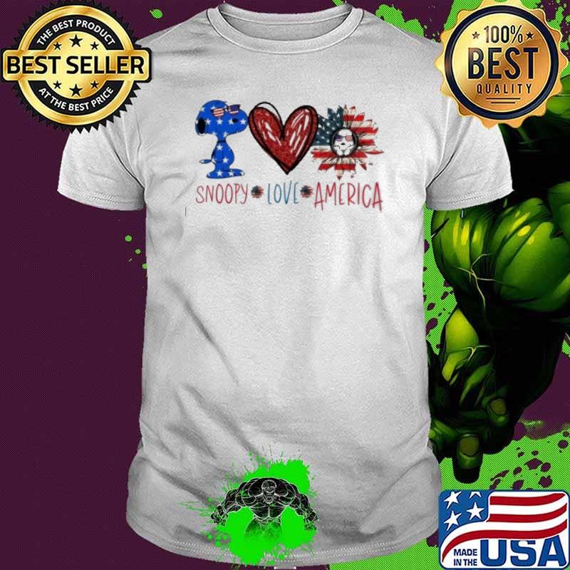 Snoopy love America flag sunflower heart love shirt