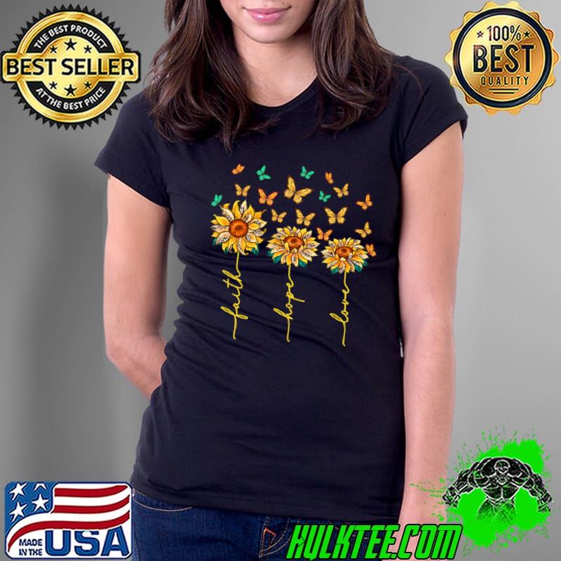 Vintage Faith Hope Love Sunflower Butterfly Christian T-Shirt
