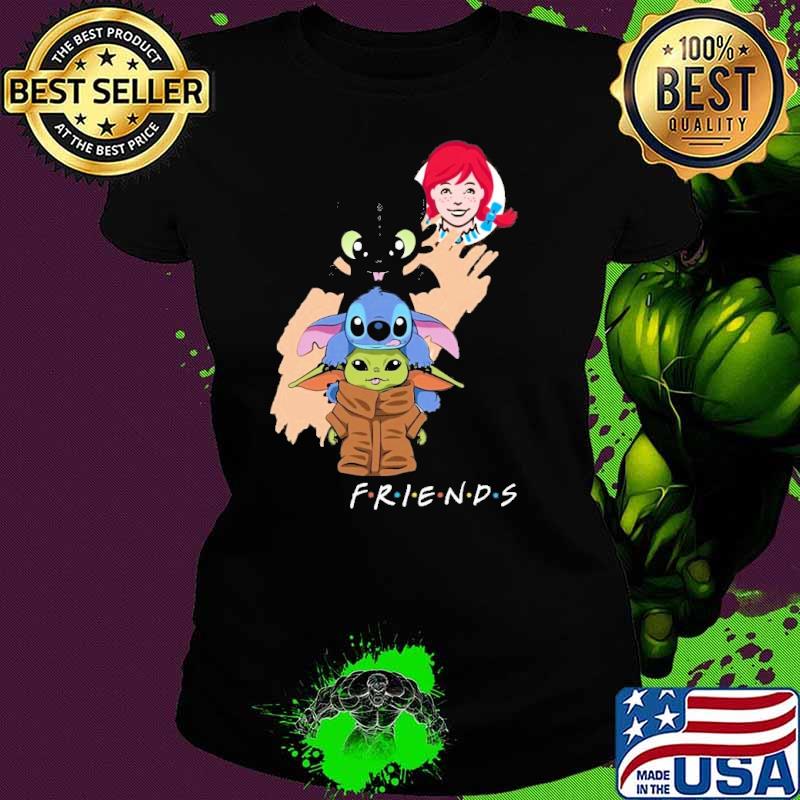 WENDY'S toothless stitch baby yoda friends s Ladies tee WENDY'S toothless stitch baby yoda friends s Ladies tee