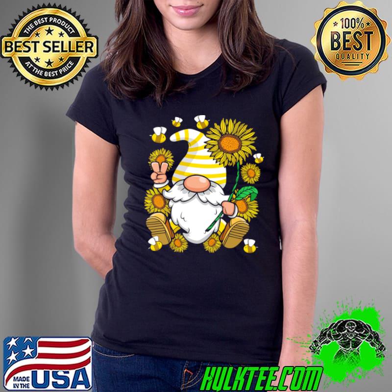 Bee Sunflower Gnome Hippie Peace Gardening Gnomies T-Shirt