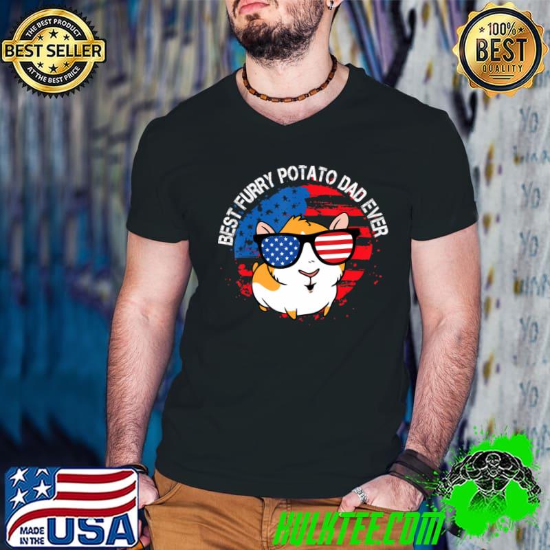 Best Furry Potato Dad Ever Sunglasses American Flag Guinea Pig Domestic Cavy T-Shirt
