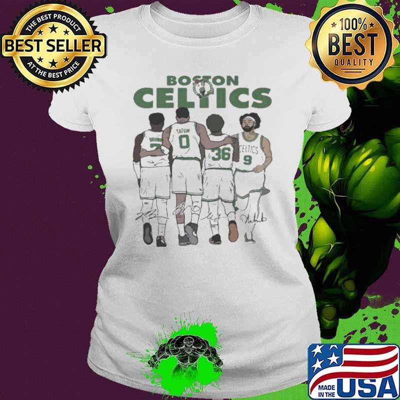Boston Celtics Jaylen Brown Jayson Tatum Marcus Smart and Derrick White signatures sport s Ladies tee Boston Celtics Jaylen Brown Jayson Tatum Marcus Smart and Derrick White signatures sport s Ladies tee