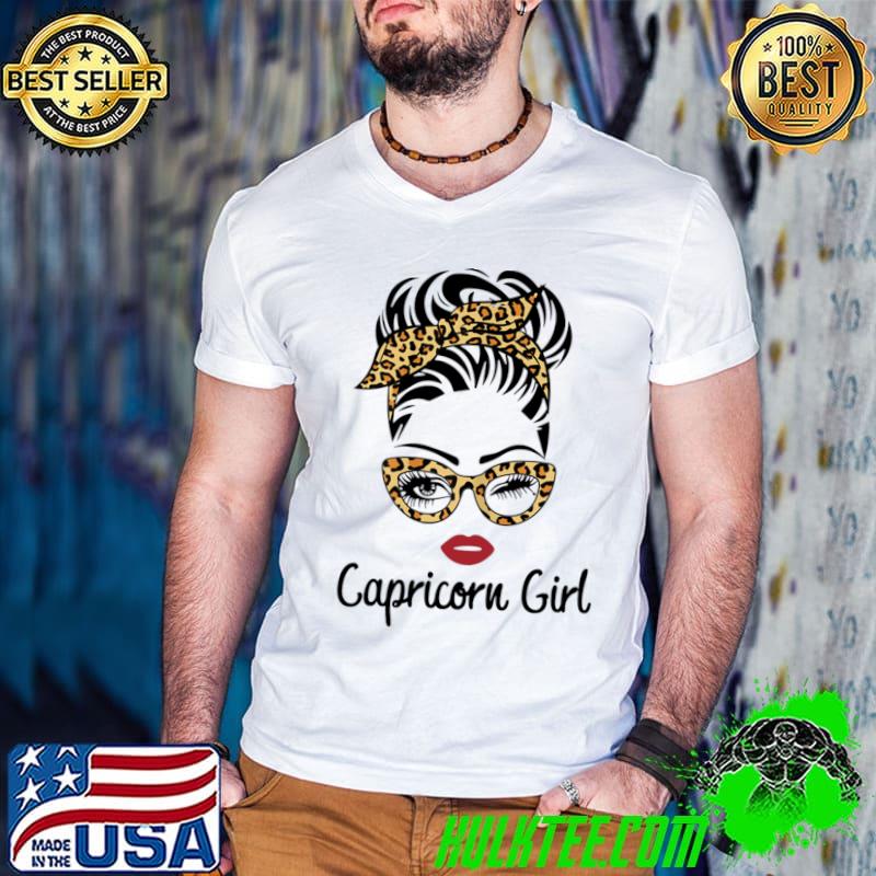 Capricorn Girl Zodiac Leopard Messy Bun T-Shirt Capricorn Girl Zodiac Leopard Messy Bun T-Shirt