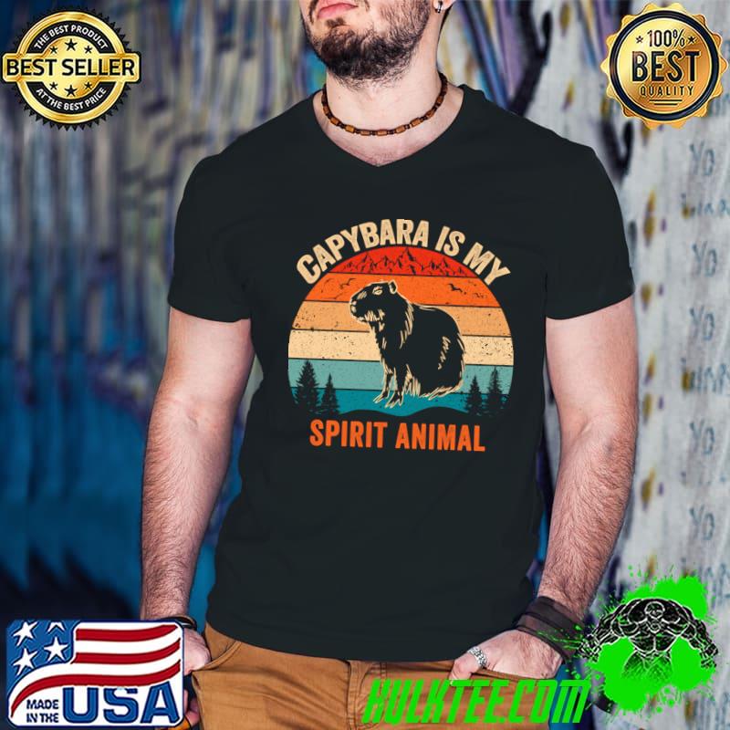 Capybara Is My Spirit Animal Forest Vintage Sunset T-Shirt Guys V Neck Capybara Is My Spirit Animal Forest Vintage Sunset T-Shirt Guys V Neck