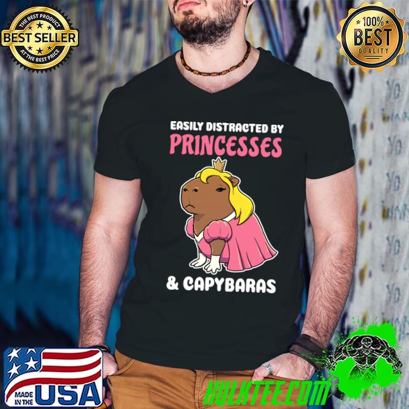 Easily Distracted by Princesses And Capybaras Cartoon T-Shirt