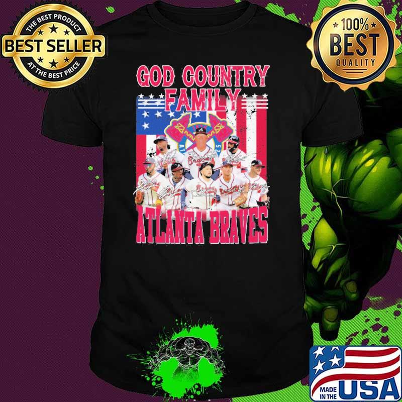 God country family Atlanta Braves signatures America flag shirt