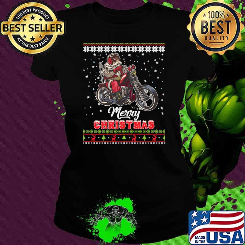 Merry Christmas Santa Claus Riding Motorcycle Dirt Bike T-Shirt Ladies tee Merry Christmas Santa Claus Riding Motorcycle Dirt Bike T-Shirt Ladies tee