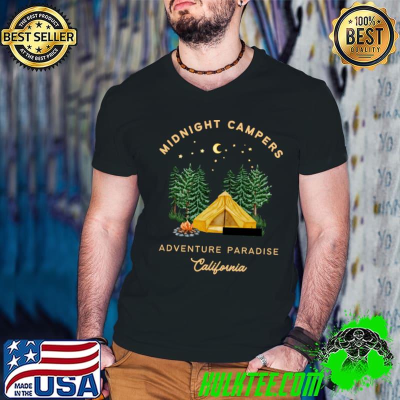 Midnight Campers Adventure Paradise California Travel T-shirt