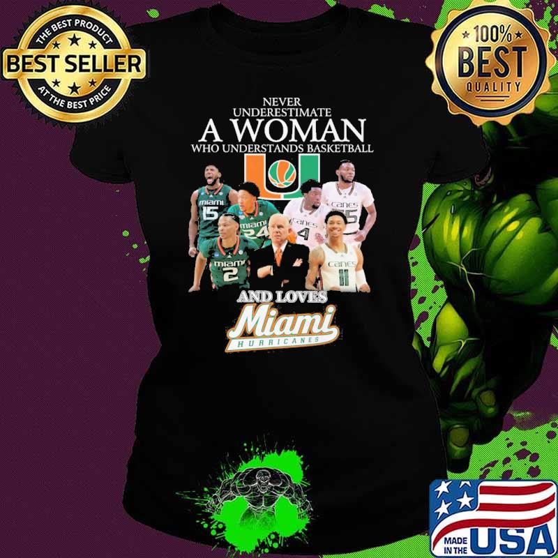 Never underestimate a woman who understands basketball and loves Miami Hurricanes s Ladies tee Never underestimate a woman who understands basketball and loves Miami Hurricanes s Ladies tee