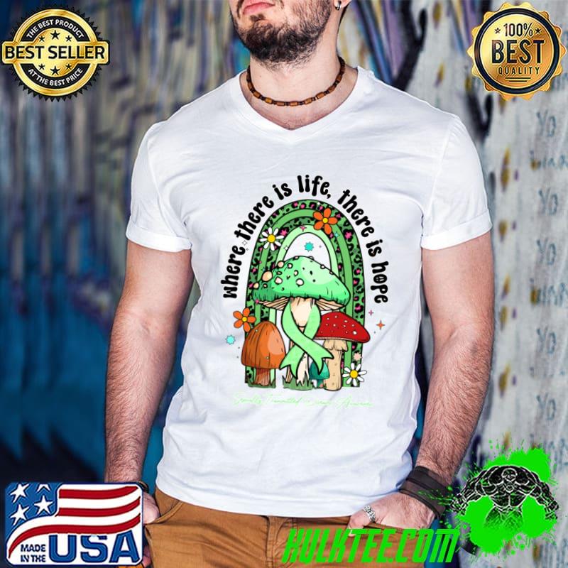 Sexually Transmitted Diseases Awareness Life Hope Ribbon Mushroom Usa Flag T-Shirt