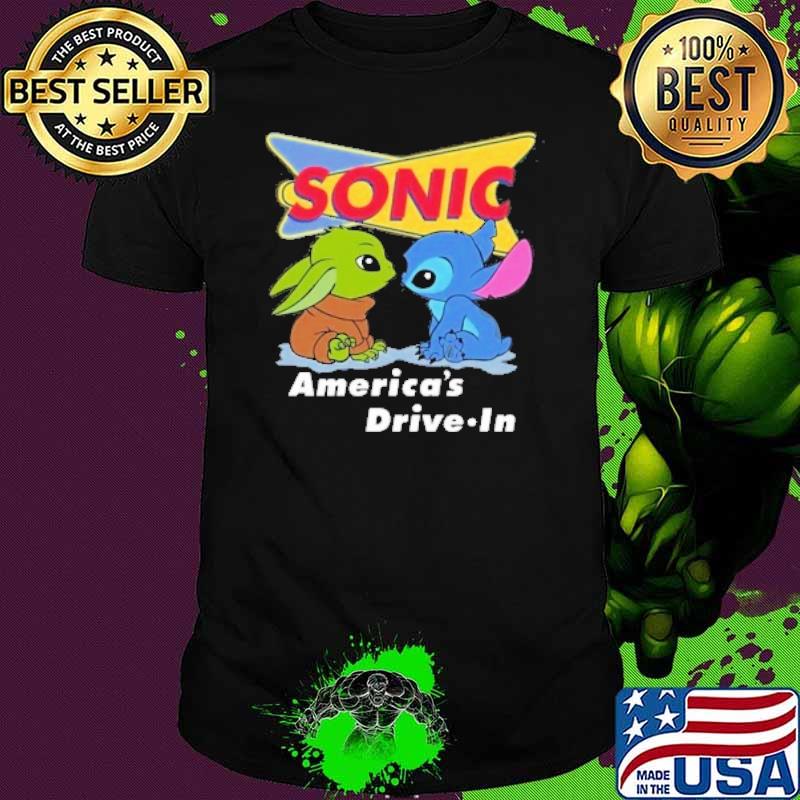 Sonic america's drive in baby yoda and stitch shirt