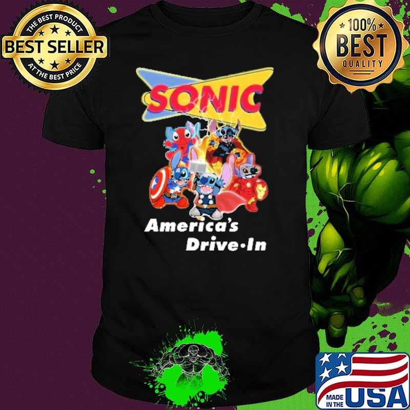 Spiderman Captain America Thor marvel Sonic America's drive in stitch shirt