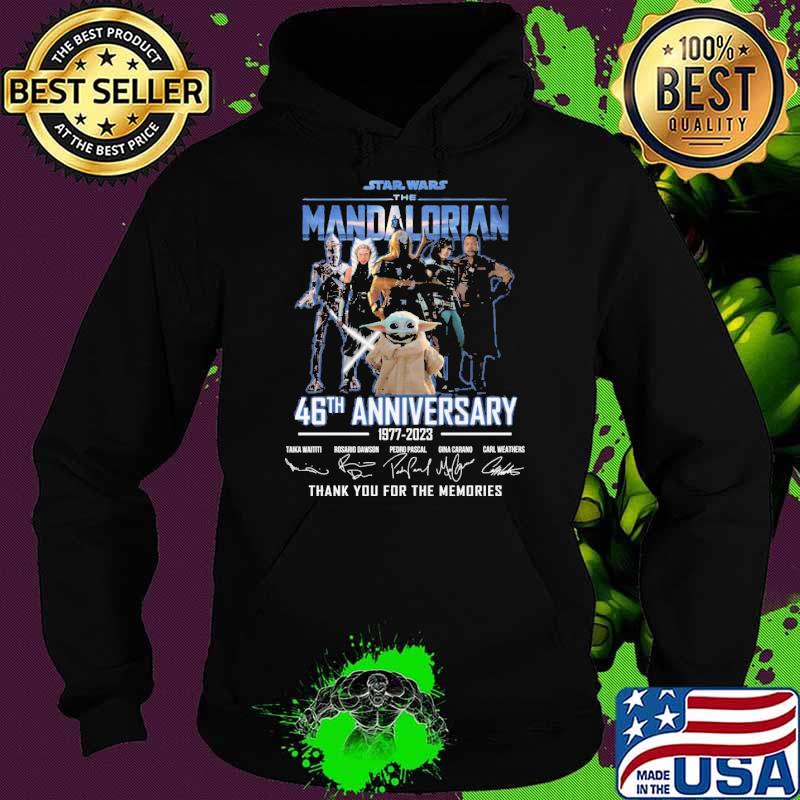 Star Wars the Mandalorian 46th anniversary 1977-2023 thank you for the memories baby yoda signatures s Hoodie Star Wars the Mandalorian 46th anniversary 1977-2023 thank you for the memories baby yoda signatures s Hoodie