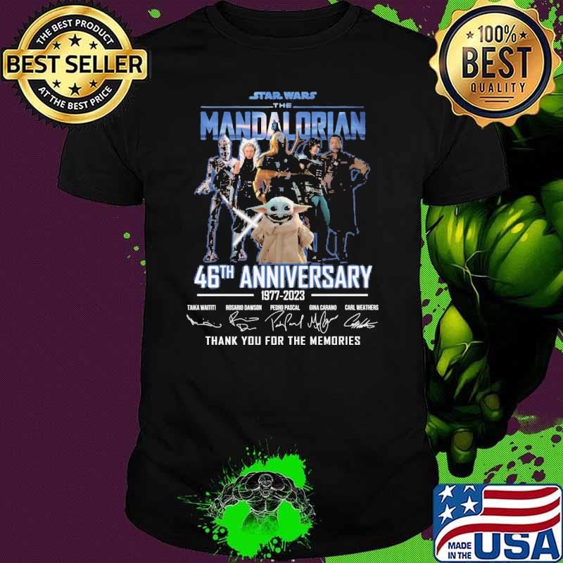 Star Wars the Mandalorian 46th anniversary 1977-2023 thank you for the memories baby yoda signatures shirt