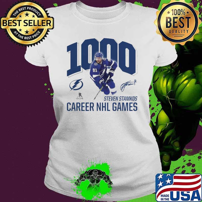 Steven Stamkos Tampa Bay Lightning Fanatics Branded 1000 Career Games signature s Ladies tee Steven Stamkos Tampa Bay Lightning Fanatics Branded 1000 Career Games signature s Ladies tee