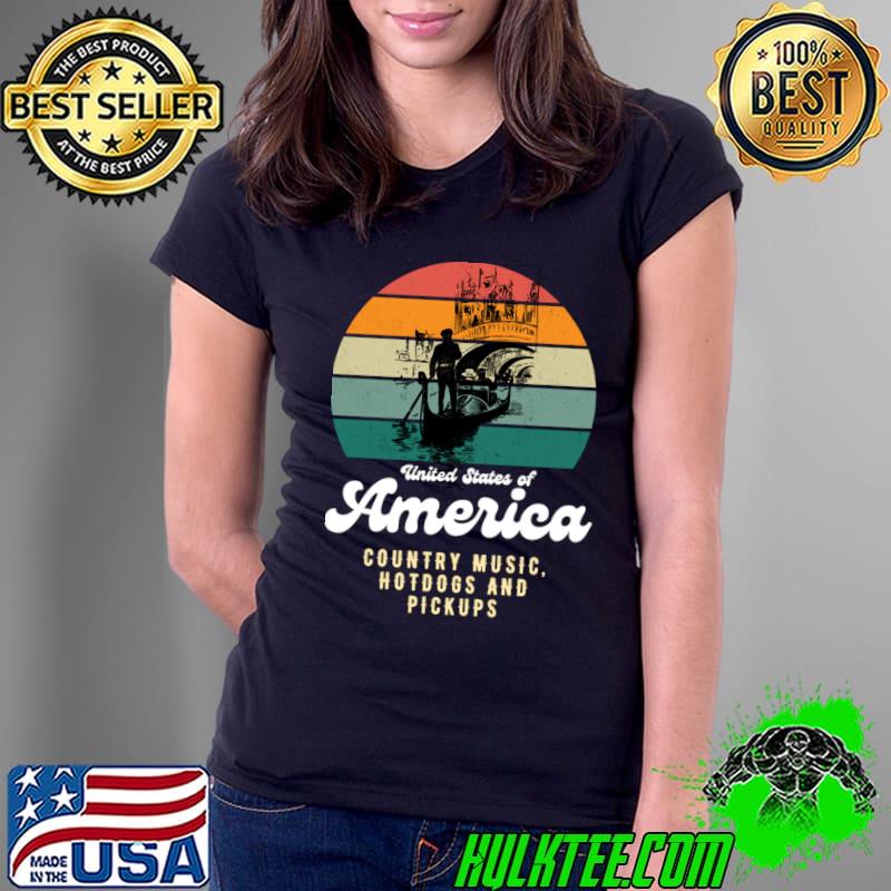 Us america country music hotdogs pickups text retro sunset T-Shirt
