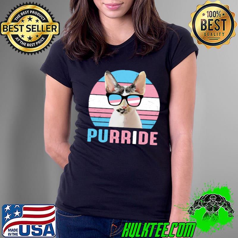 Ally Cat Transgender Trans Flag Pride Stuff LGBT Glasses Retro T-Shirt