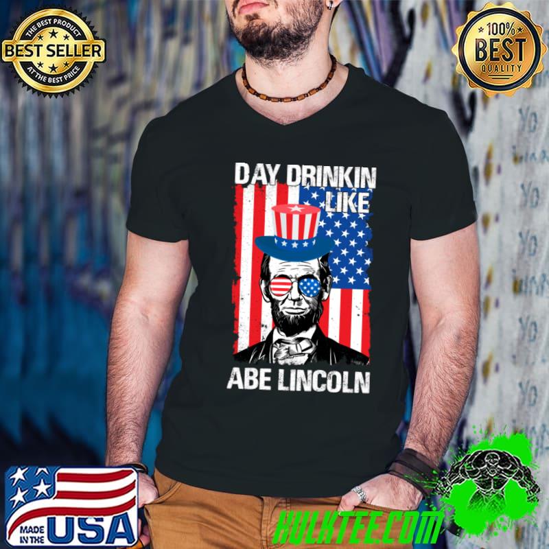 Day Drinkin Like Abe Lincoln Sunglasses American Flag T-Shirt Guys V Neck Day Drinkin Like Abe Lincoln Sunglasses American Flag T-Shirt Guys V Neck