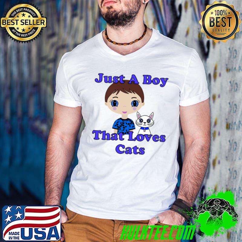 Just A Boy Who Loves Cats T-Shirt Guys V Neck Just A Boy Who Loves Cats T-Shirt Guys V Neck