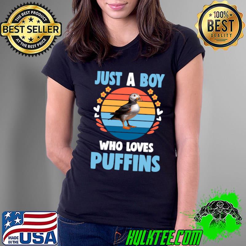 Just a Boy who Loves Puffins Florals Vintage T-Shirt