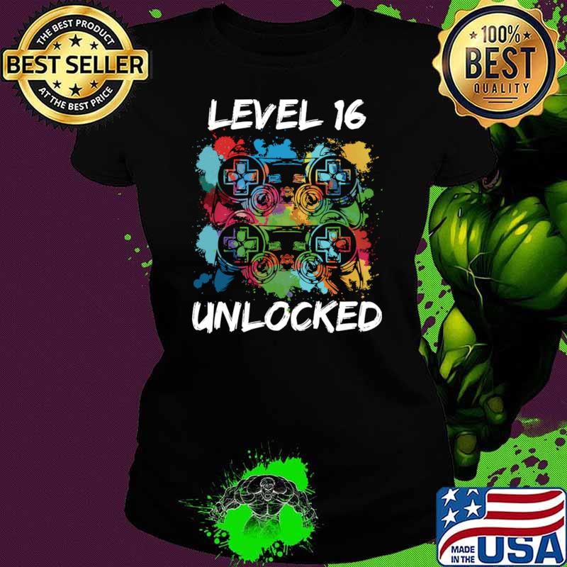 Level unclocked video game watercolor 16 birthday gamer T-Shirt