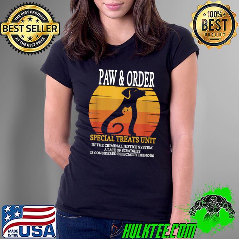 Paw And Order Special Feline Unit Pets Training Dog And Cat Retro Sunset T-Shirt