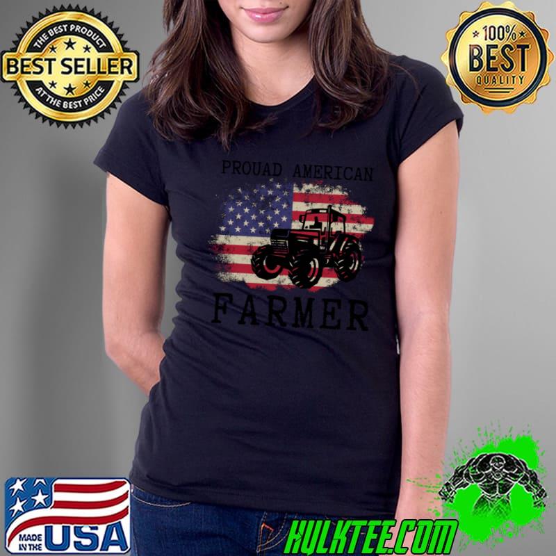 Proud American Farmer Tractor American Flag T-Shirt Ladies Tee Proud American Farmer Tractor American Flag T-Shirt Ladies Tee