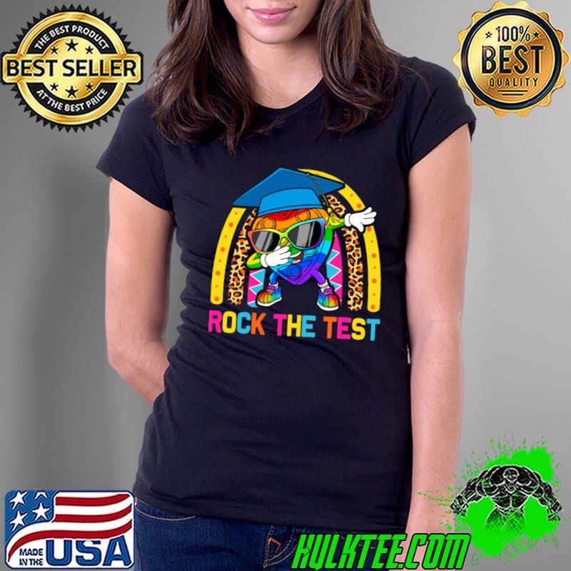 Rainbow Leopard Pop It Dabbing Rock The Test Teacher Testing Day T-Shirt