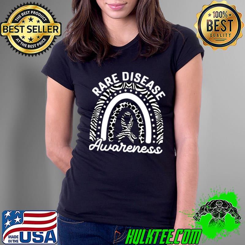 Rare Disease Awareness Rainbow Leopard Zebra Ribbon Genetic T-Shirt Ladies Tee Rare Disease Awareness Rainbow Leopard Zebra Ribbon Genetic T-Shirt Ladies Tee