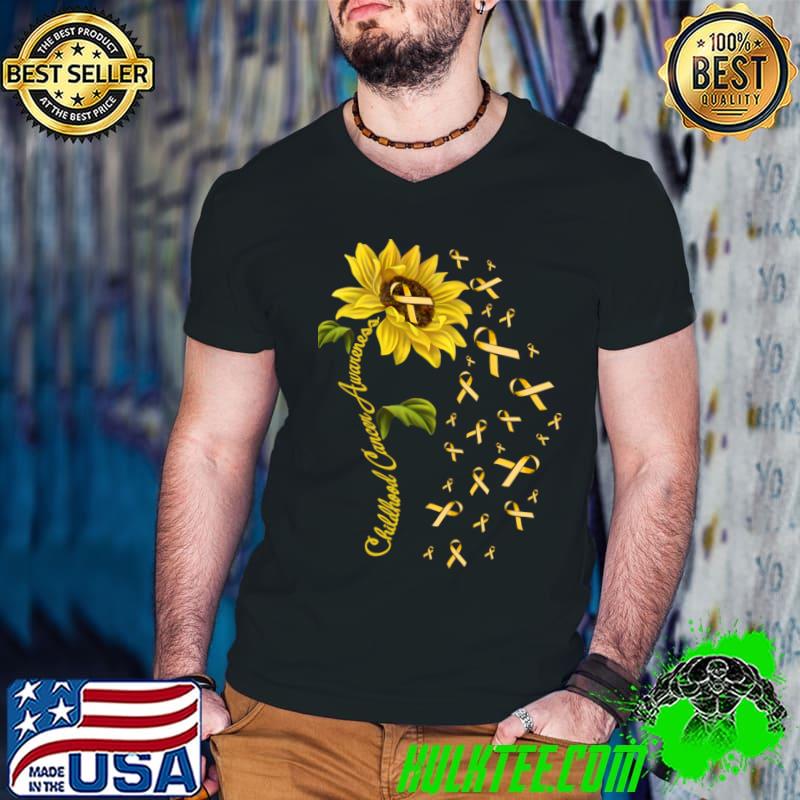 Sunflower Childhood Cancer Awareness Gold Ribbon T-Shirt Guys V Neck Sunflower Childhood Cancer Awareness Gold Ribbon T-Shirt Guys V Neck