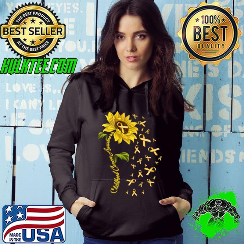 Sunflower Childhood Cancer Awareness Gold Ribbon T-Shirt Hoodie Sunflower Childhood Cancer Awareness Gold Ribbon T-Shirt Hoodie