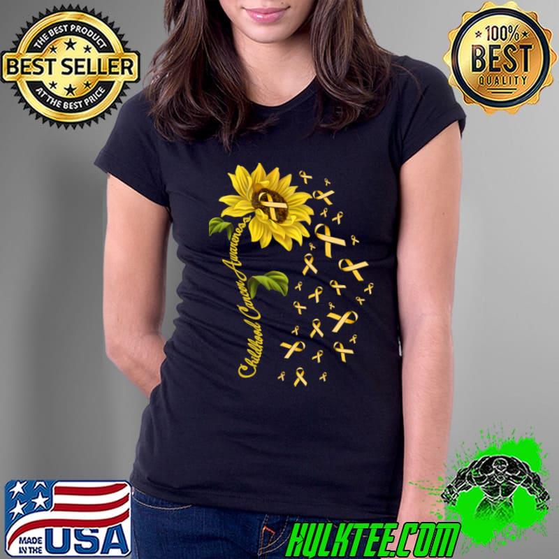 Sunflower Childhood Cancer Awareness Gold Ribbon T-Shirt