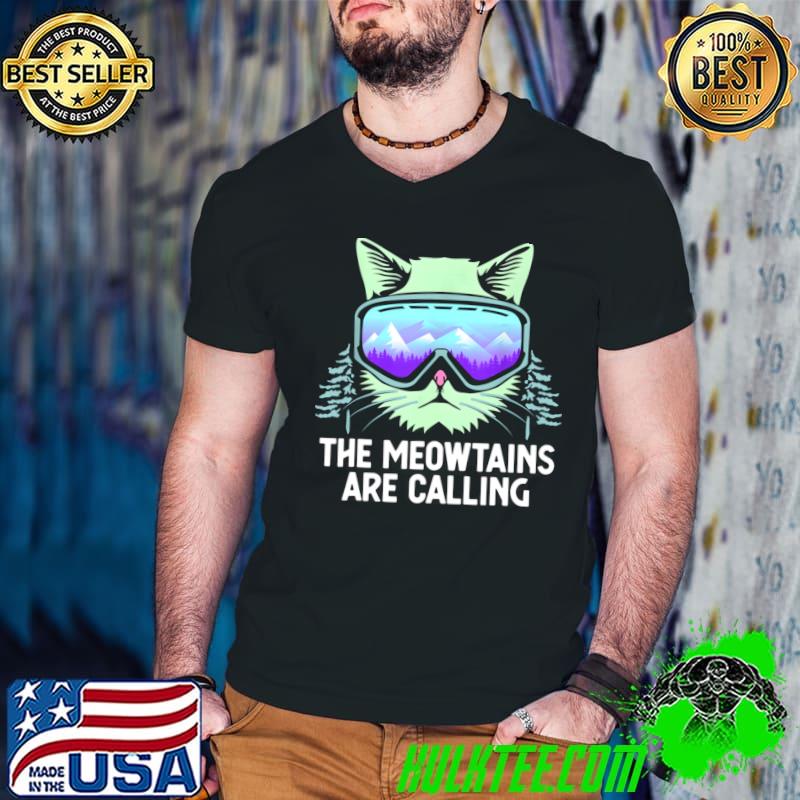 The Meowtains Are Calling Cat With Glasses Snowboard Mountain T-Shirt Guys V Neck The Meowtains Are Calling Cat With Glasses Snowboard Mountain T-Shirt Guys V Neck