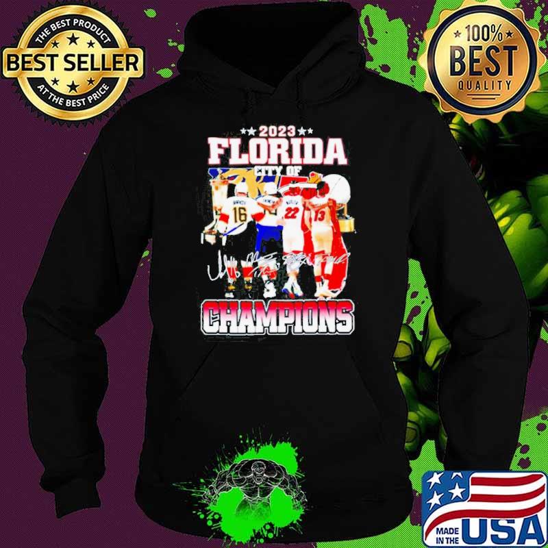 2023 Florida city of champions Miami Heat and Florida Panthers signatures s Hoodie 2023 Florida city of champions Miami Heat and Florida Panthers signatures s Hoodie