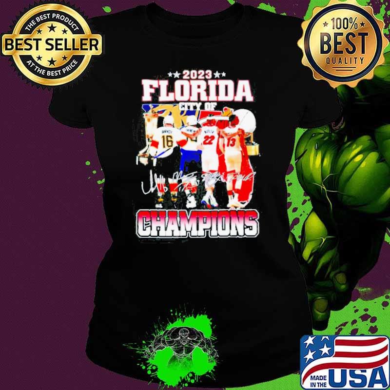 2023 Florida city of champions Miami Heat and Florida Panthers signatures shirt