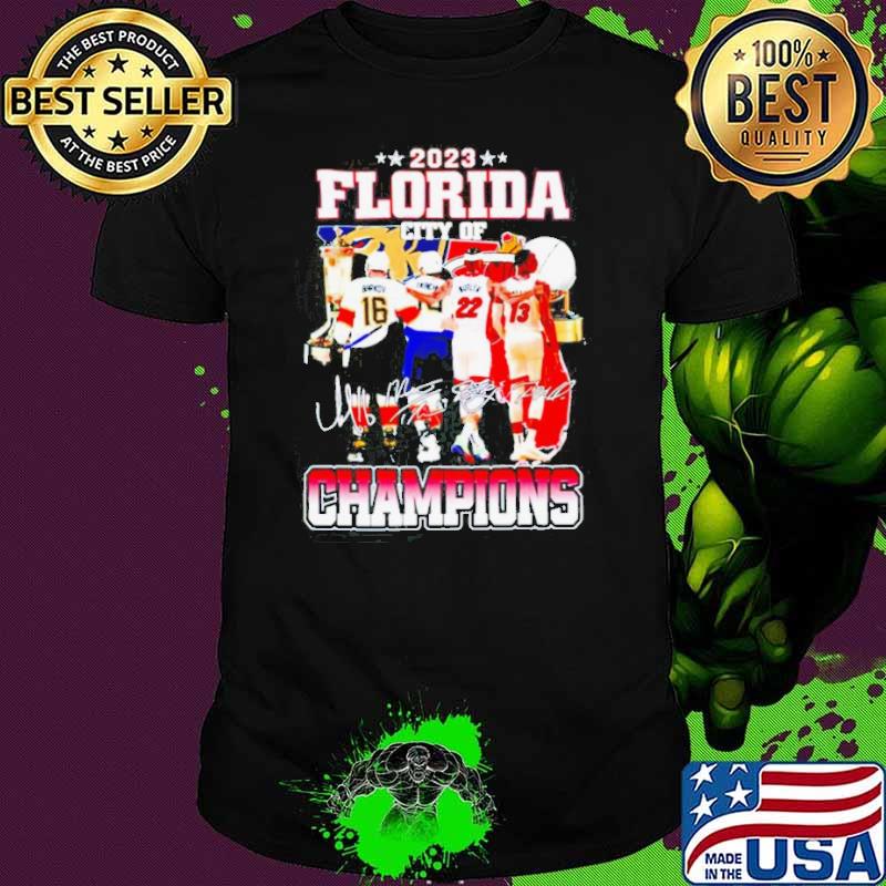 2023 Florida city of champions Miami Heat and Florida Panthers signatures s Unisex 2023 Florida city of champions Miami Heat and Florida Panthers signatures s Unisex