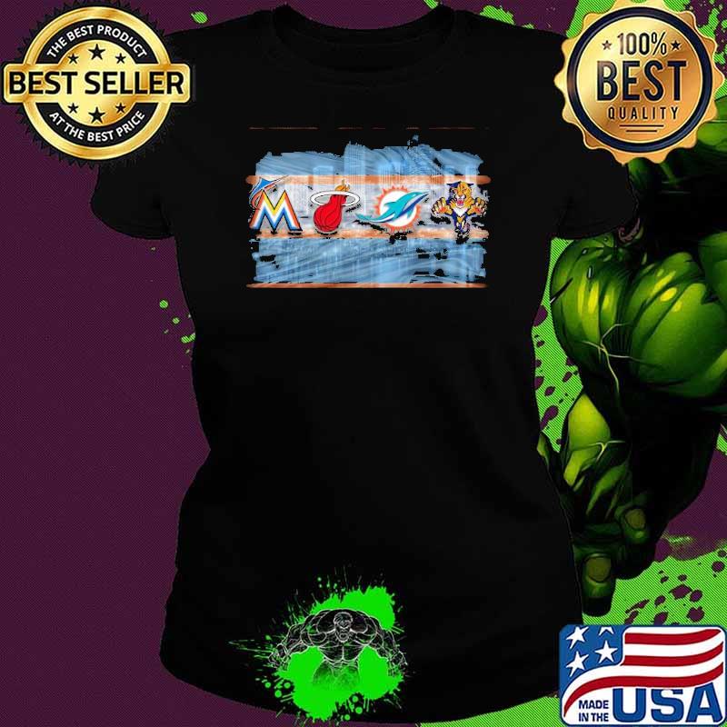 Miami Marlins And Miami Heat And Miami Dolphins And Florida Panthers Sports Skyline 2023 Shirt