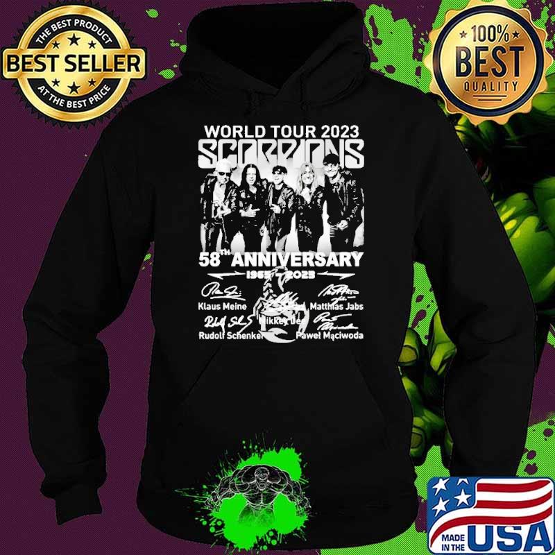 World tour 2023 Scorpions 58th anniversary 1965 2023 signature s Hoodie World tour 2023 Scorpions 58th anniversary 1965 2023 signature s Hoodie