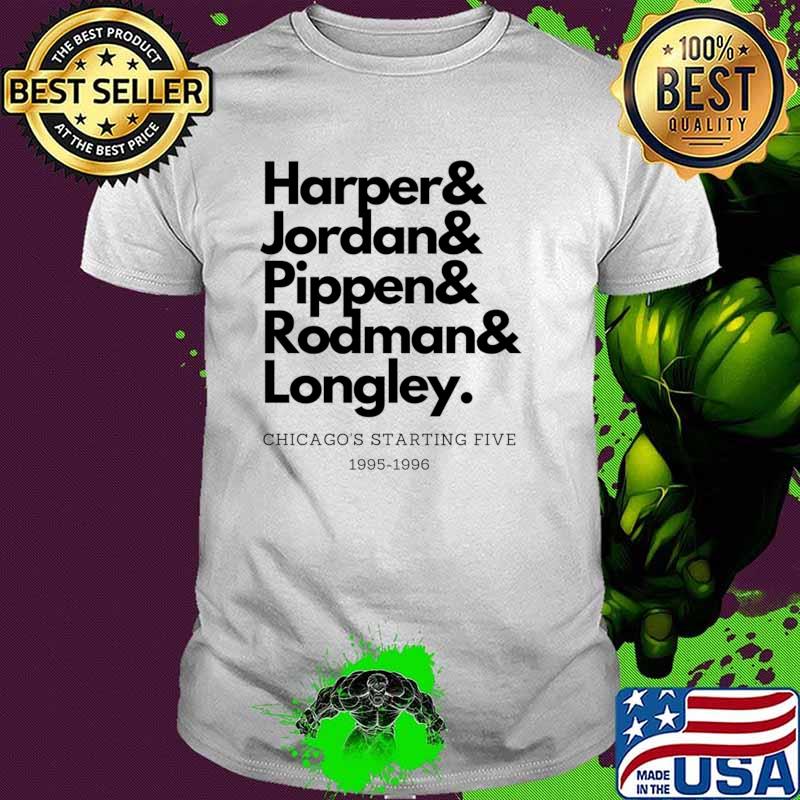 1995-1996 Chicago's Starting Five! Harper And Jordan Pippen T-Shirt