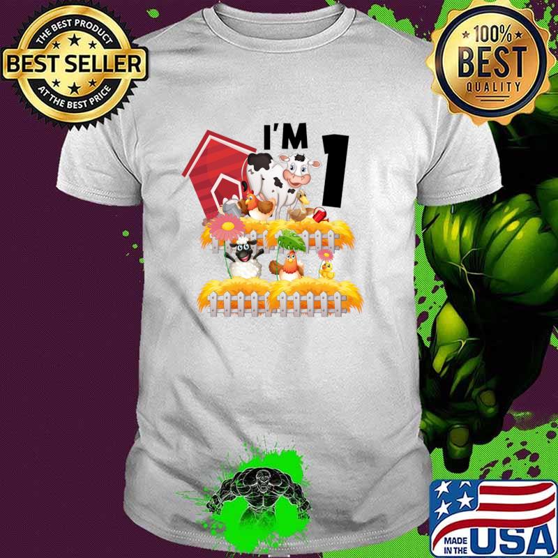 1st Birthday 1 Year Old Farm Theme Animals Birthday Cow T-Shirt