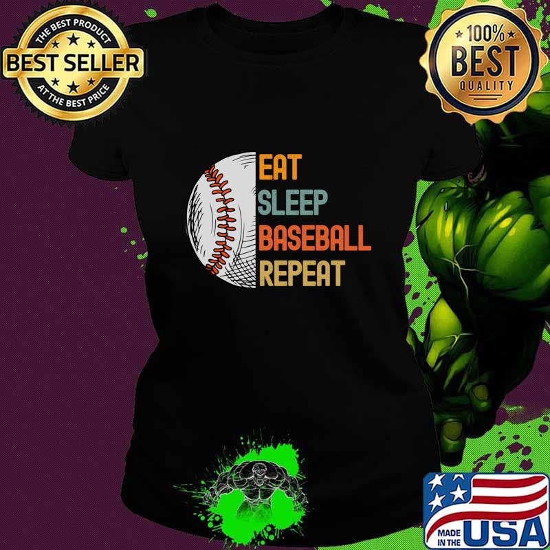 Eat Sleep Baseball Repeat Baseball Player Retro T-Shirt